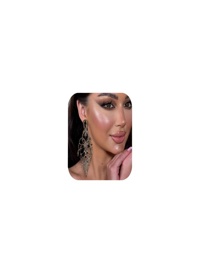 XSBODY Rhinestone Black Earrings For Women Tassel Crystal Statement Dangle Earrings For Women Prom Jewelry Accessories - Image 1
